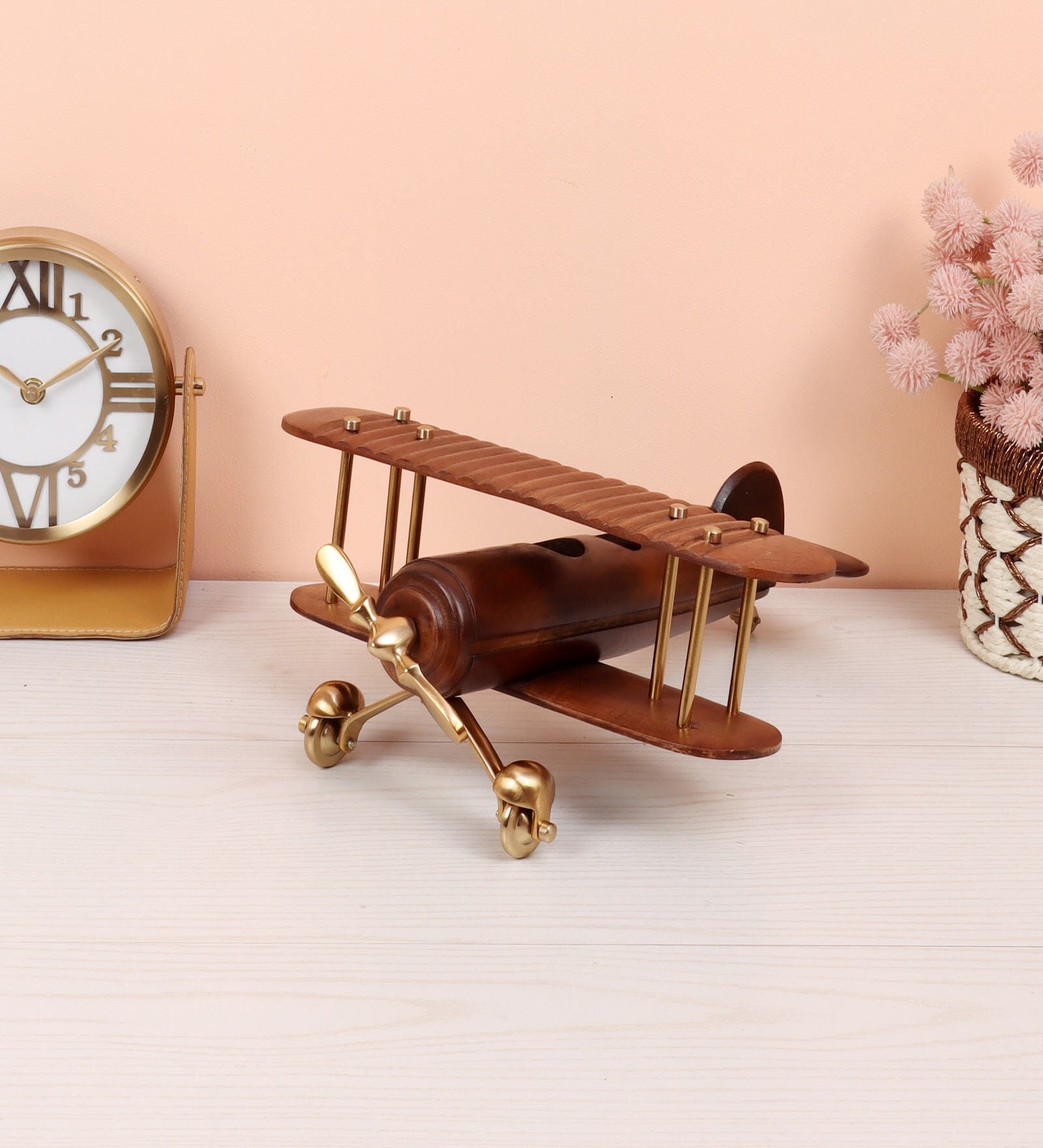 Golden Vintage Airplane Sheesham Wood Table Accent
